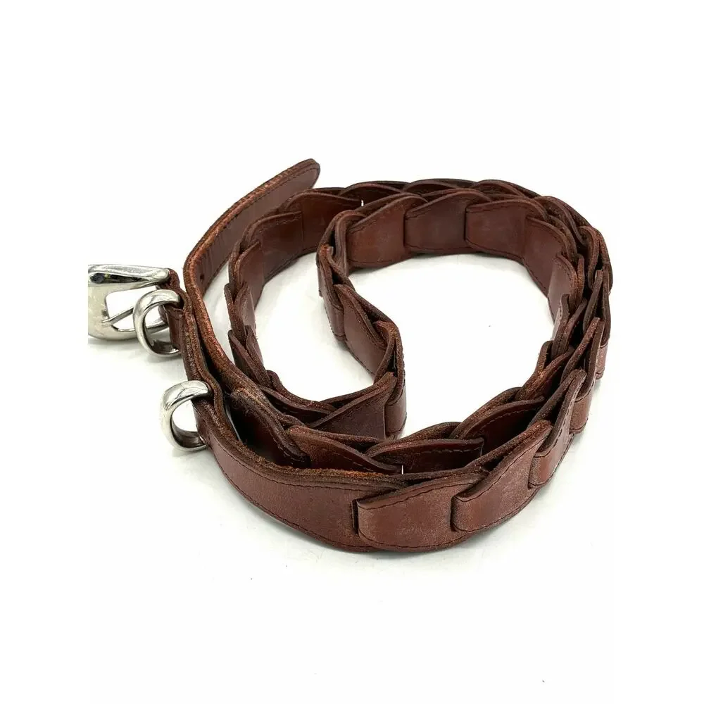 Brown Leather Link Belt Woven Interlocking Silver Buckle Size 42 Vintage Style